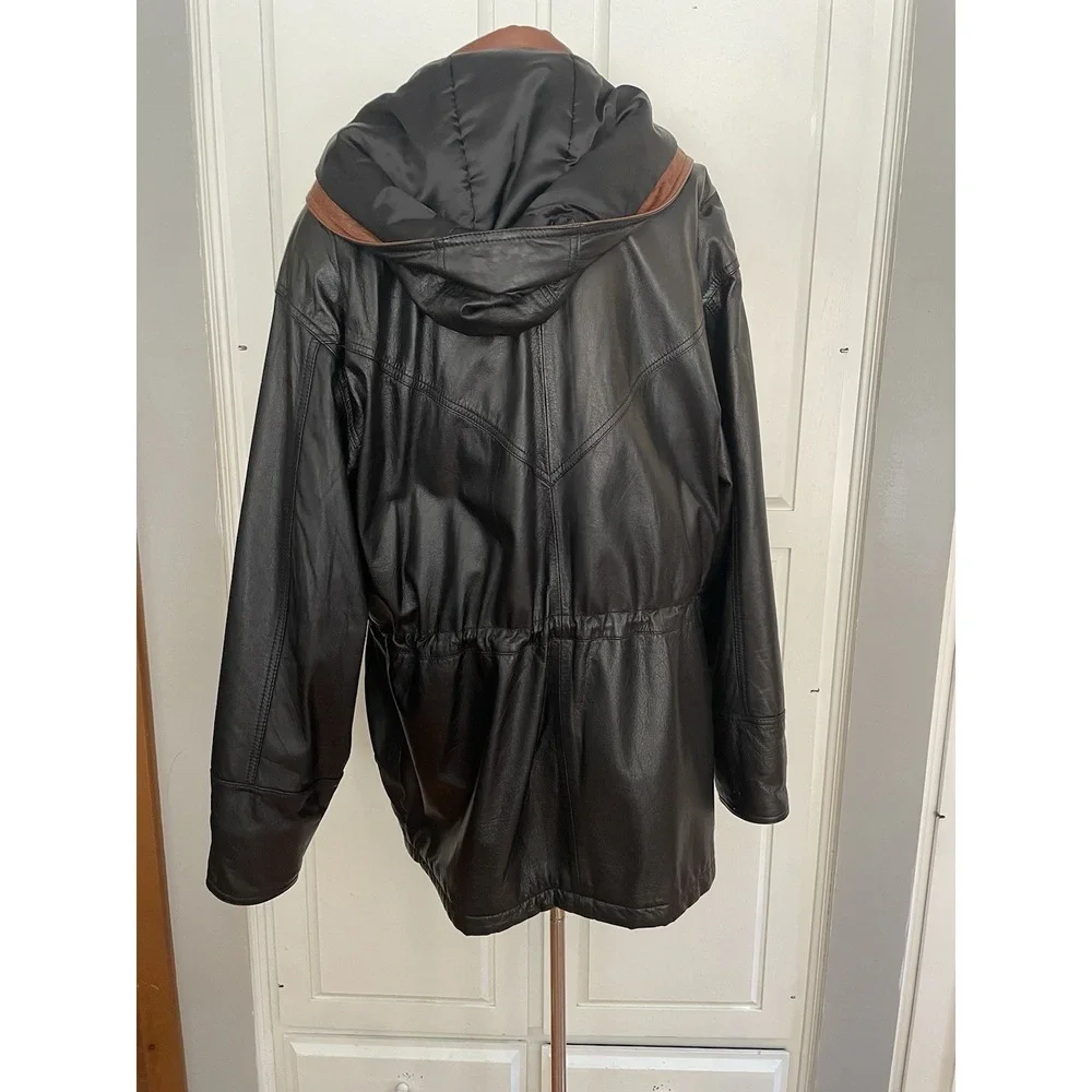 Vintage Wilson's Men's Black‎ Leather Thinsulate Hooded Jacket (1990s)